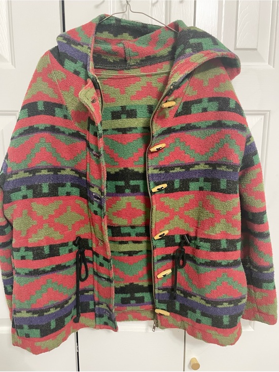 Jackets & Blazers - Womens Hooded Aztec-Pattern Jacket in Red and Green